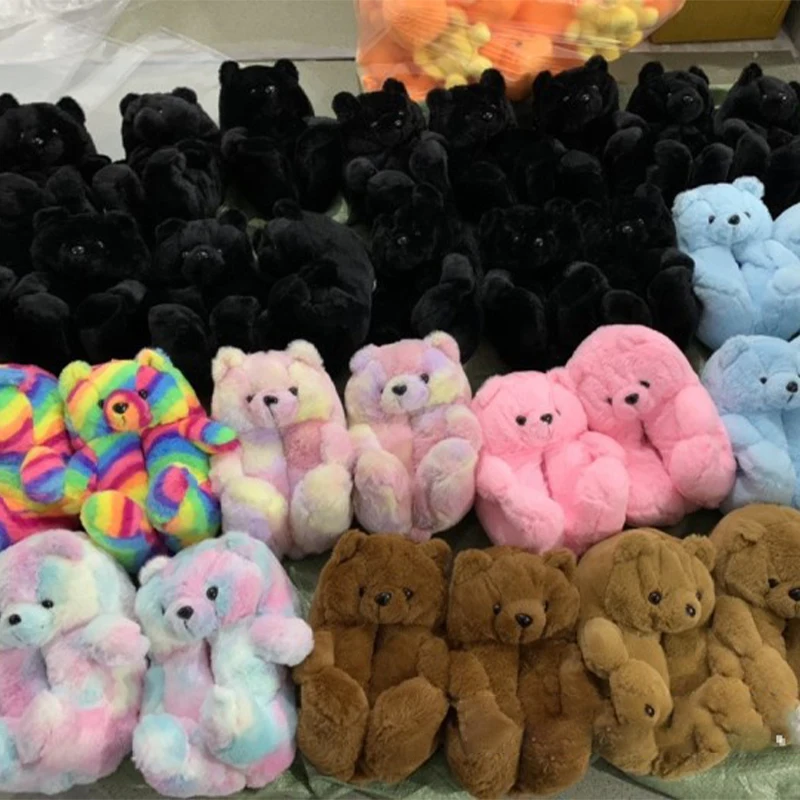 

Top Selling Wholesale Cheaper Different Color Available Lovely Girls House Slippers Teddybear women's slides slippers