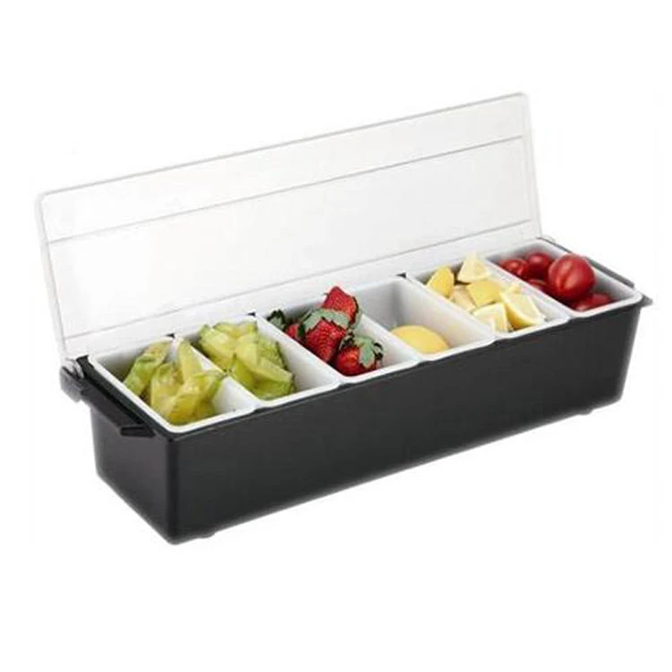 

Wholesale 6pc Plastic Compartment Condiment Holder Chilled Spice Six Containers Seasoning Box