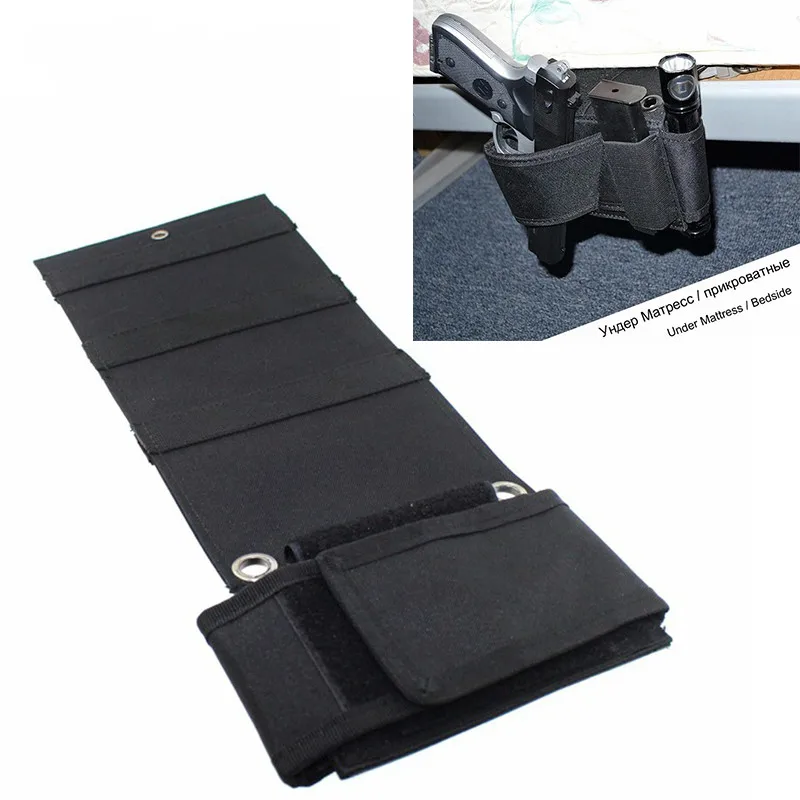 

New Car Seat Desk Glock Gun Handgun Holster Adjustable Under Mattress Bedside Pistol Holster with Flashlight Loop Magazine Holde, Black