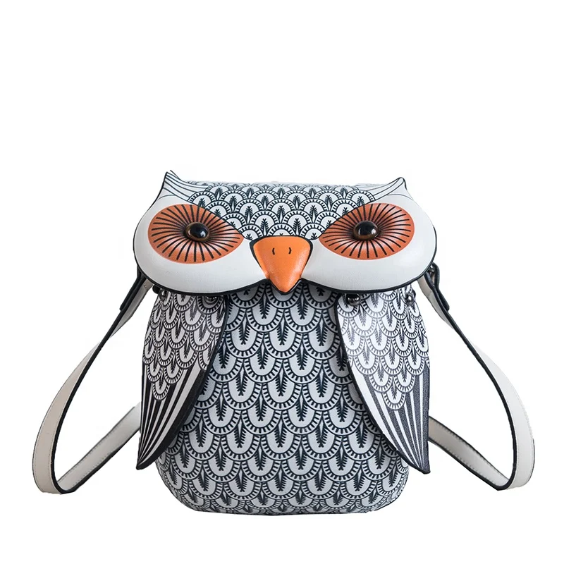 

2021 New Designer Good Quality PU Material Fashionable Sling Purse Bag Animal OWL Shape Outdoor Fashion Backpack, Black,brown,creamy white