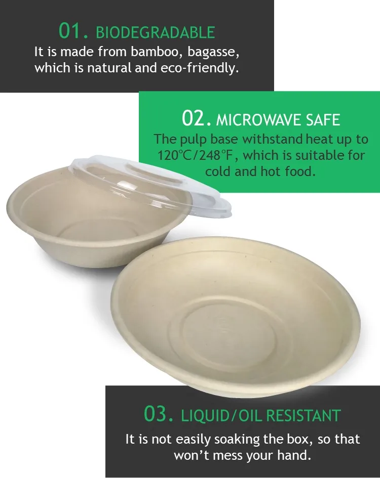 bagasse bamboo fiber salad bowl, biodegradable round bowl, biodegradable salad packaging, bagasse fiber food bowl, bagasse food container, round bamboo fiber bowl, takeout biodegradable bowl, paper to go food container, round food bowl disposable biodegradable, biodegradable disposable, disposable compostable