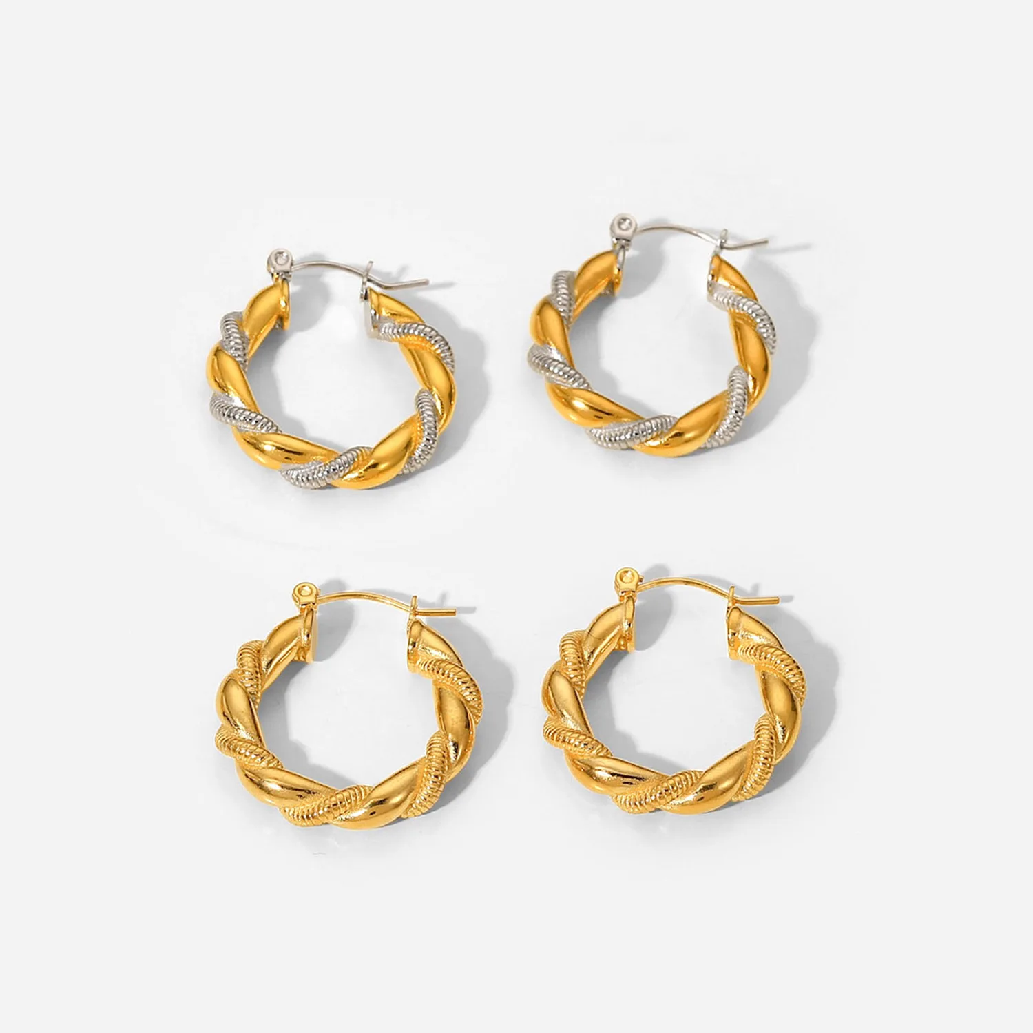 

18K Gold Plated Silver Croissant Twist Earring Stainless Steel Twisted Hoop Earrings For Women