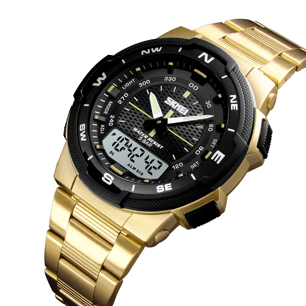 

SKMEI 1370 Men's Watch Fashion Sport Watches Stainless Steel Strap Mens Watches Stopwatch Chronograph Waterproof Wristwatch Men
