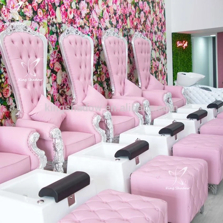 

Royal Pink Beauty Nail Salon Furniture Pipeless High Back Queen Throne Luminous Foot Spa Manicure Pedicure Chair