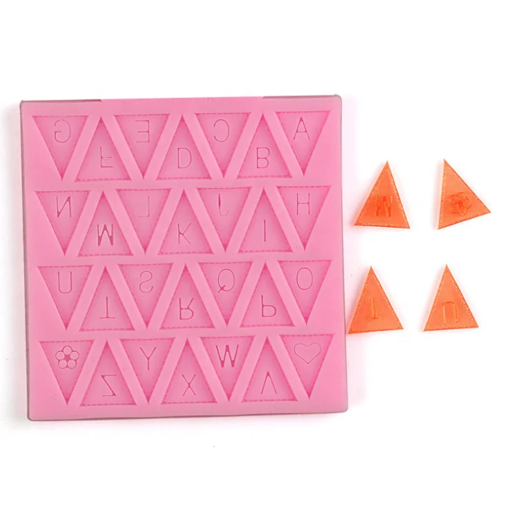 

Diy Triangle Chocolate Candy Baking Mould 26 Alphabet Letter Flag Bunting Fondant Resin Cake Decorating Silicone Mold, Pink