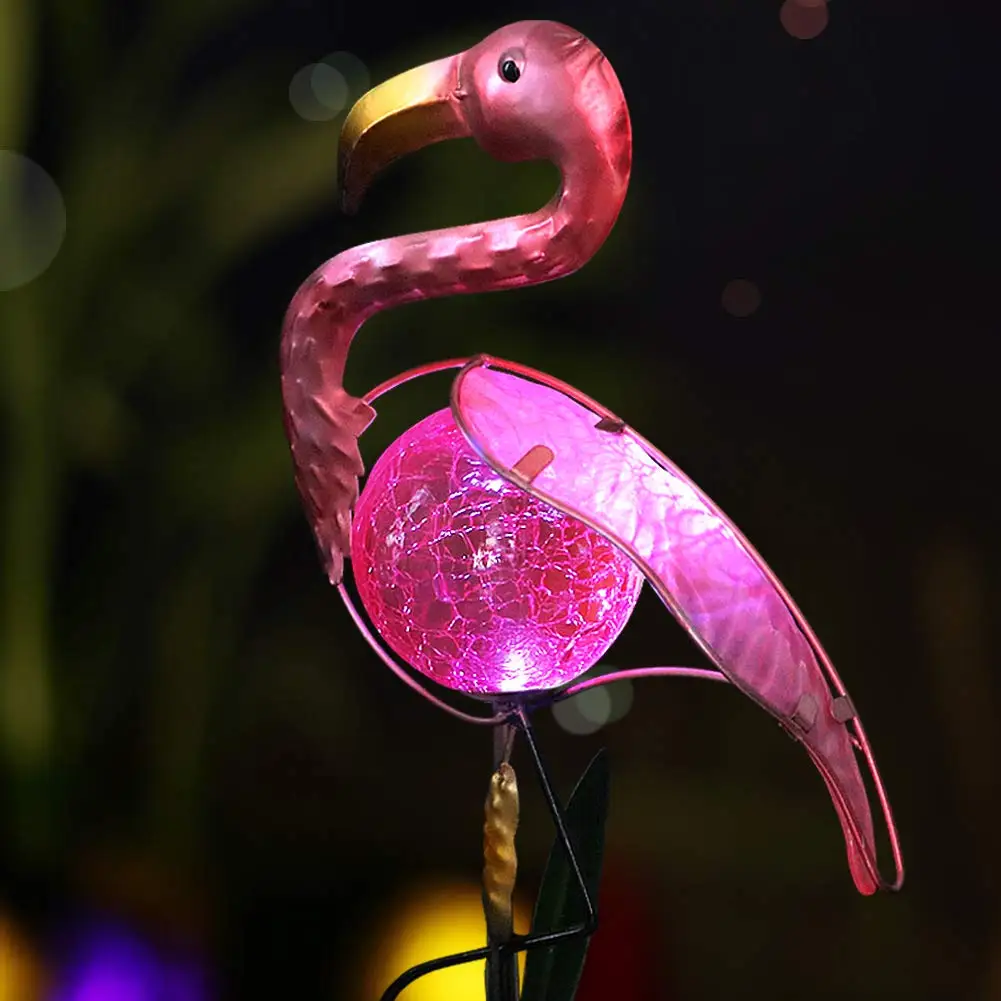 Solar Powered Pink Flamingo Ornament Outdoor Garden Light Lawn Landscape Lamp