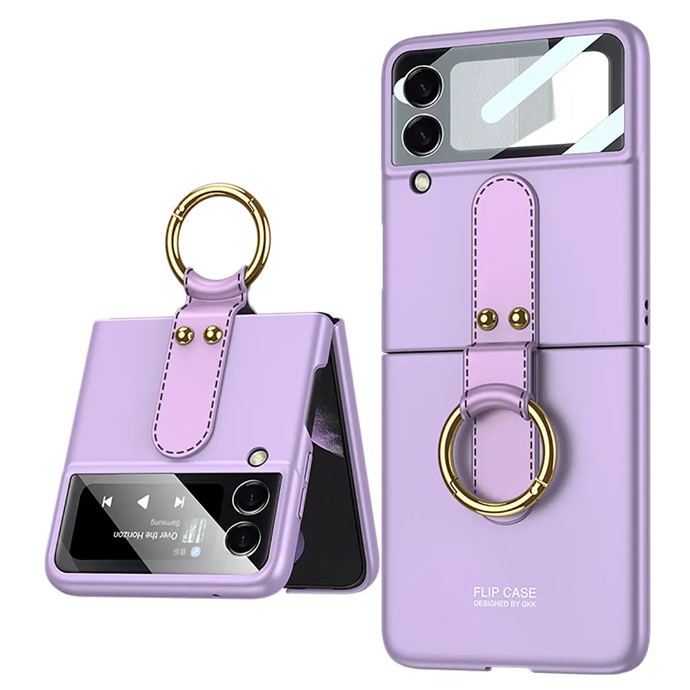 

2 in 1 Metal Ring Mobile Phone Case 360 Full Protection Cover for Samsung Galaxy Z Flip 3 Fold Phone Cover for Women Girl Lady, As picture show or custom