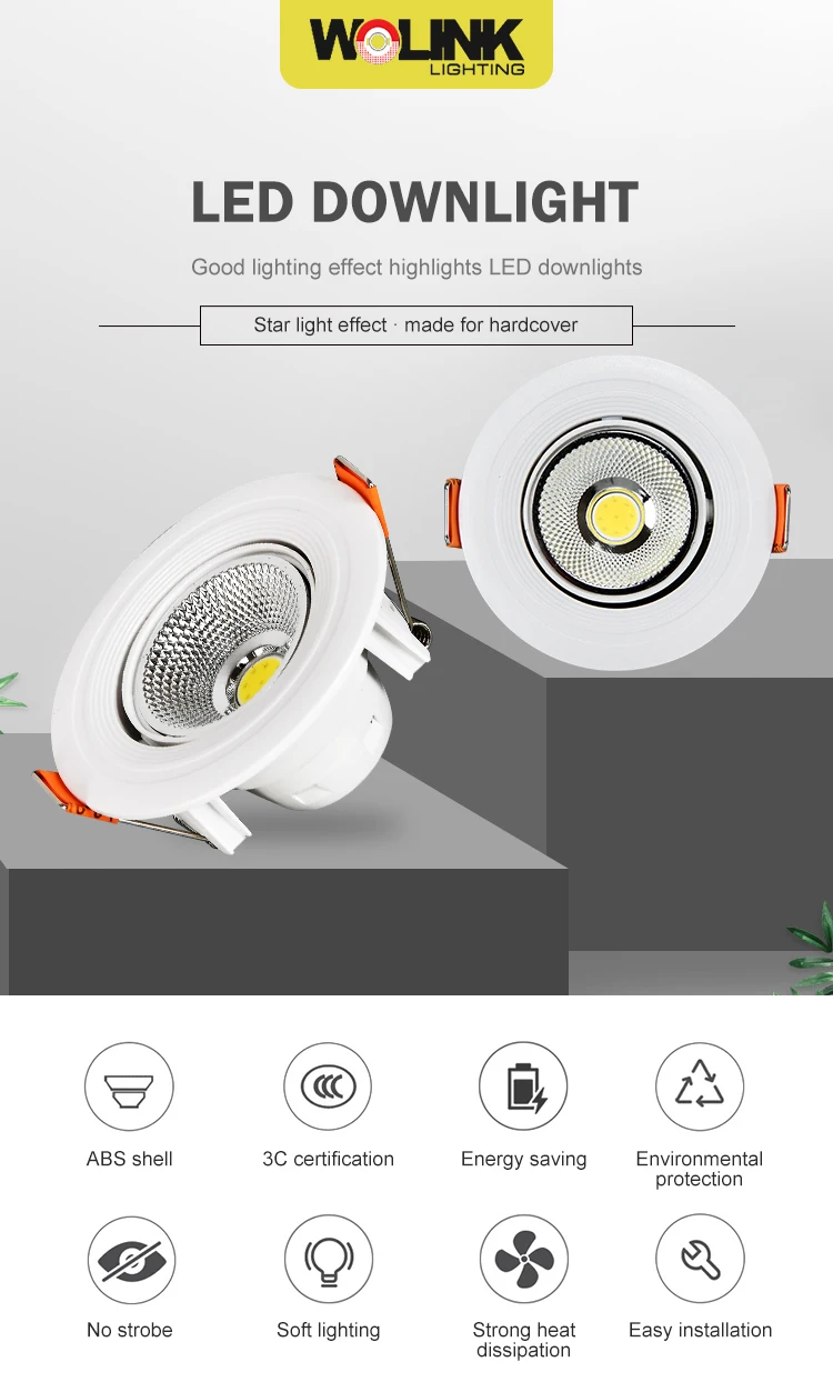 High quality indoor fixtures SMD2835 adjustable plastic housing hotel LED recessed downlight ceiling COB 3W led downlight