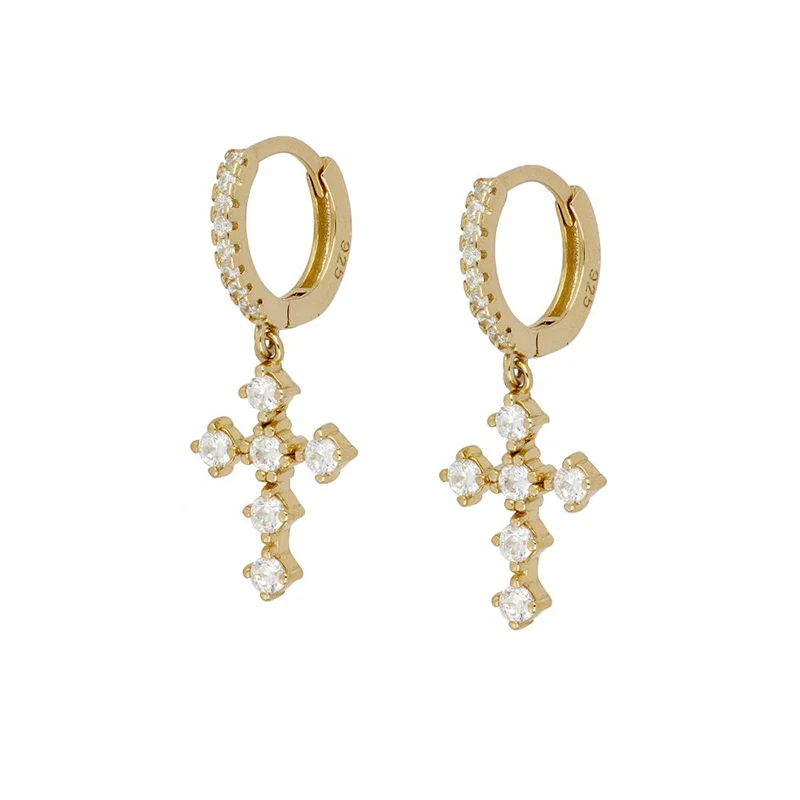 

2021 Fashion trend all-match S925 sterling silver cross earrings with diamonds