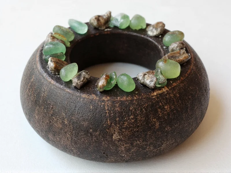 Beacon with charred wood texture and embedded sea glass details