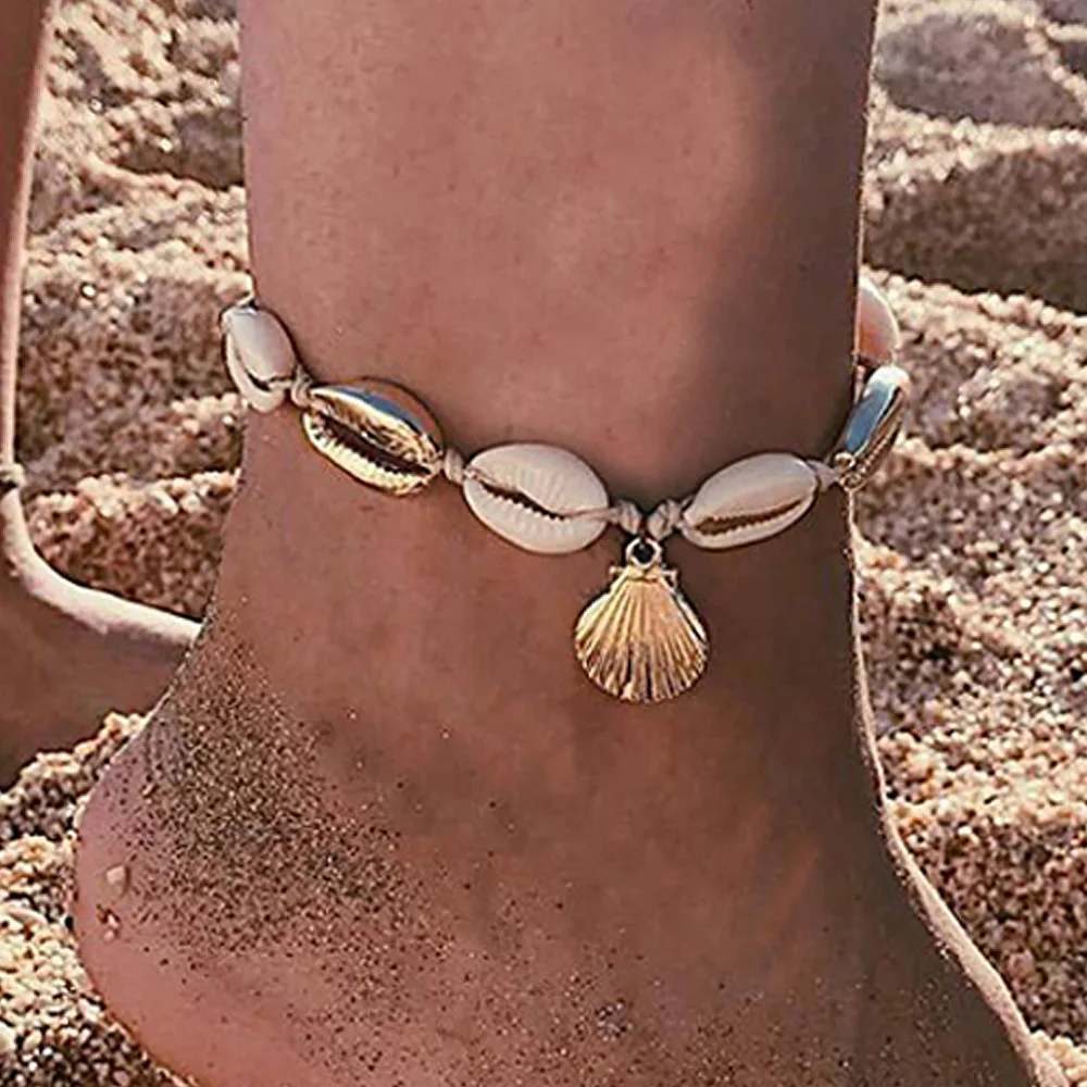 

Hot Fashion Hand-woven Beach Tennis Sea Shell Anklet Summer Seaside Jewelry Barefoot Ankle Bracelet For Women