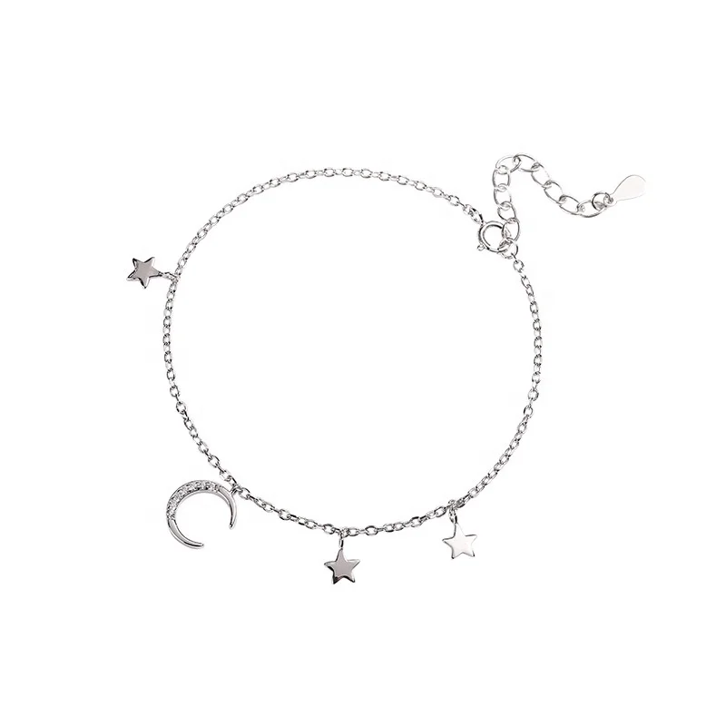 

Made In China Turkish Charm Women 925 Sterling Silver Star Moon Bracelet, White