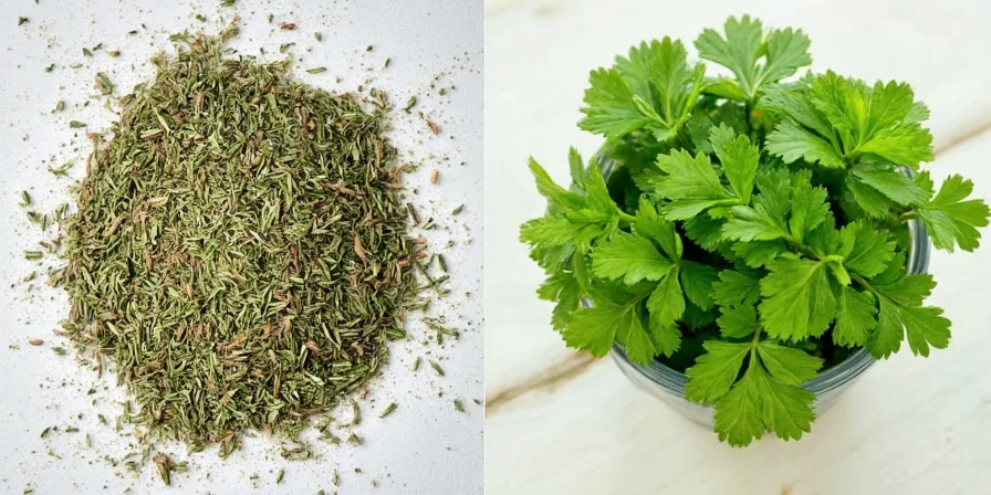 Dry and fresh herbs side by side