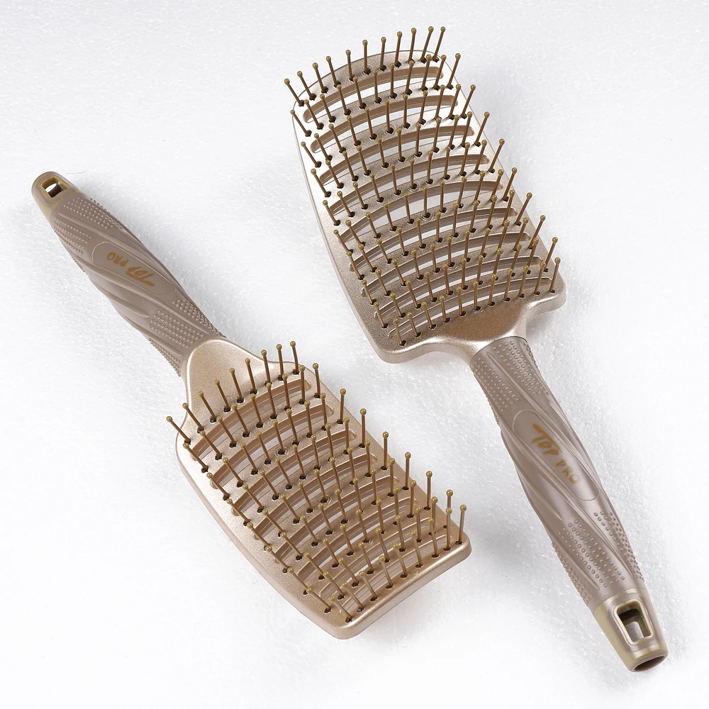 

Salon Hot Selling Custom Logo Nylon Boar Bristle Curved Massage Hair Comb Vent Brush