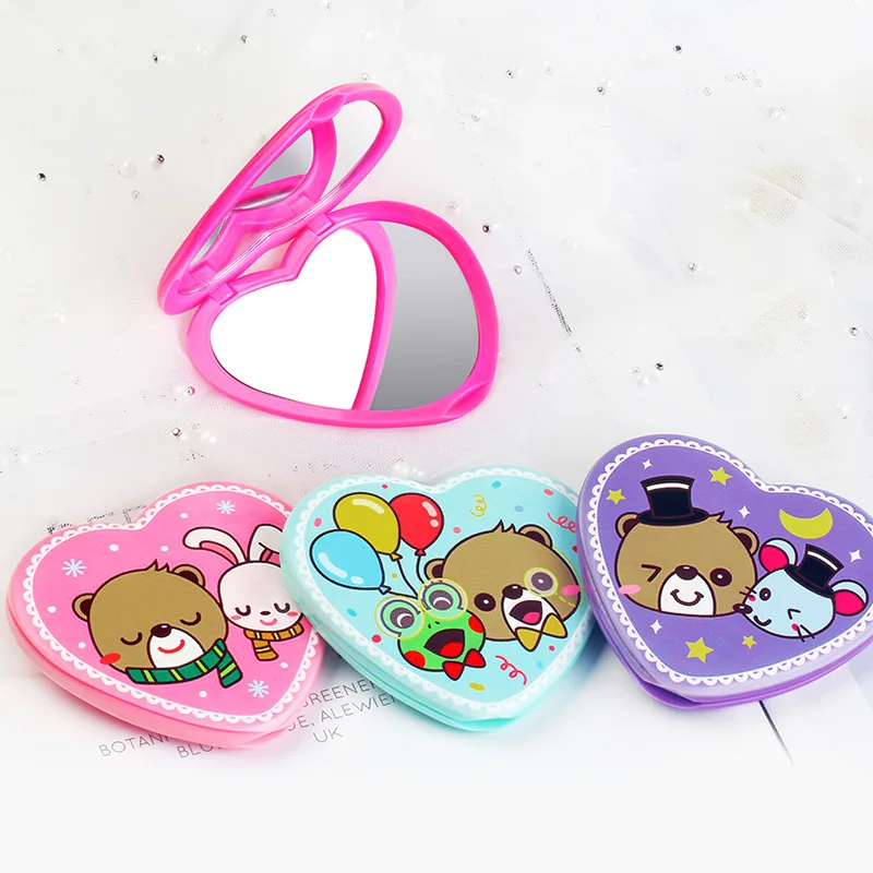 

Portable cartoon princess heart shaped portable two sided folding pocket gift mirror, Picture