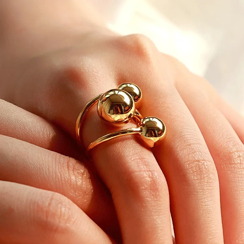 

OUYE fashion winding twisted golden ball alloy ring woman simple adjustable metal ring jewelry wholesale, Colorful