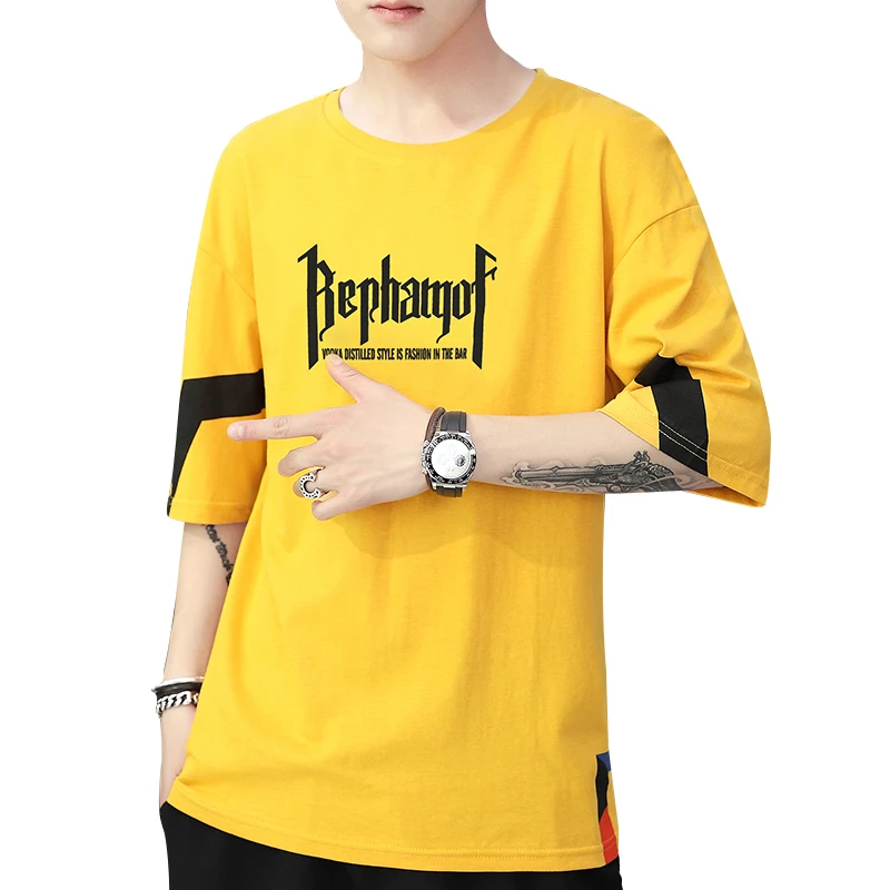 

Summer fashion men's large men's color matching round neck short sleeve T-shirt loose casual half sleeve shirt