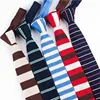 Wholesale Striped Knitting Necktie Polyester Made 5.5cm Flat Fashion Skinny Ties For Men