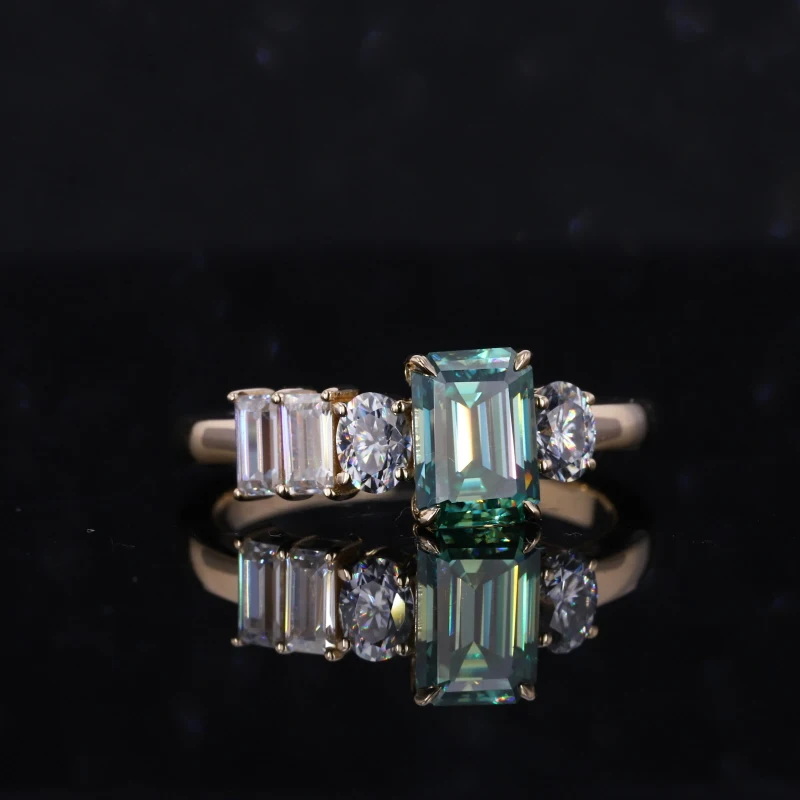 

starsgem fashionable style green color emerald cut moissanite ring in 10k gold ring