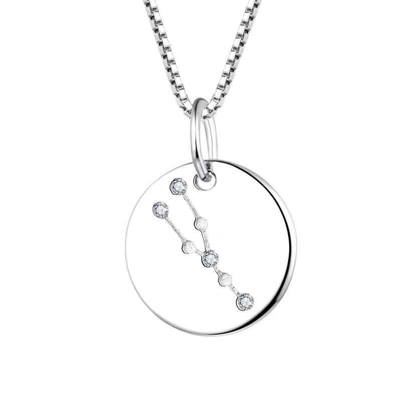 

OEM Trendy Fashion Disc Horoscope Charms Jewelry Gifts Rhodium Plated Taurus Sterling 925 Silver Zodiac Zirconia Necklace Women