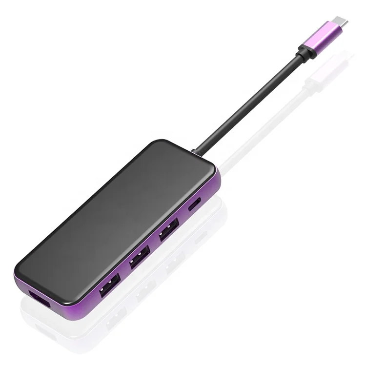 

2021 New product high quality Portable 5 in 1 multifunction function USB3.0 C Hub USB Converter, Gray or purple