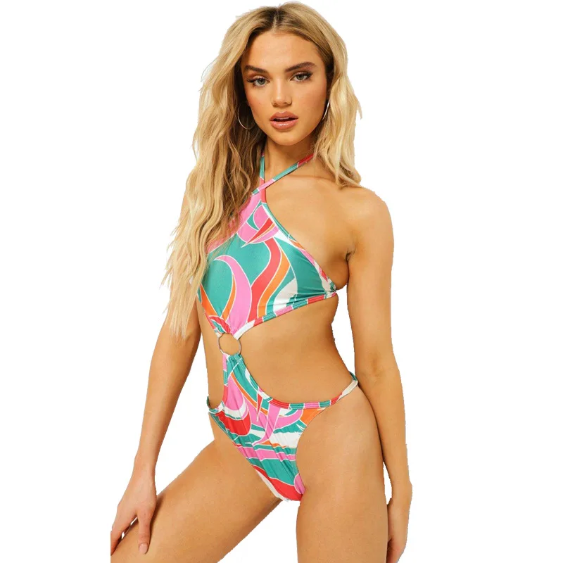 

Amazon Sexy Printed Beach Wear Custom Plus Size Luxury Swimwear Onepiece Tie Up Swimsuit One Piece Cut Out Swimwear