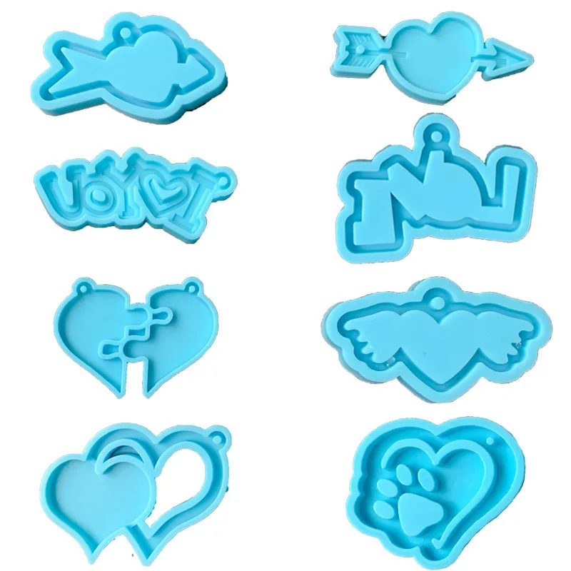 

0825 DIY Crystal Epoxy Shiny Valentine's Day Love Dog Paw Double Heart Keychain Pendant Pendant Silicone Resin Mold, Blue
