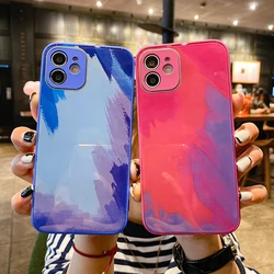 New liquid silicone tempered film watercolor glass phone case for iphone11 11pro12 12pro back coverTPU Phone Cases