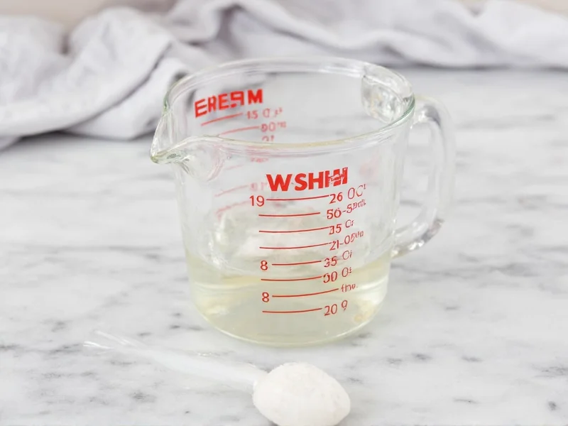 Homemade washer fluid ingredients in glass measuring cup