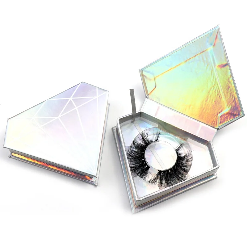 

2021 wholesale customized glitter gold holographic square diamond shape eyelash packaging boxes, Customized color