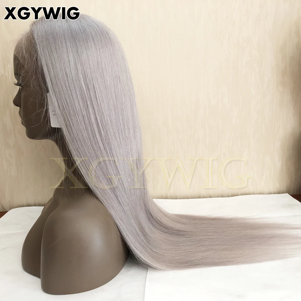 

10"-30" Stock 100% Virgin Brazilian Human Hair pre-plucked natural hairline glueless straight Silver Grey full lace wig