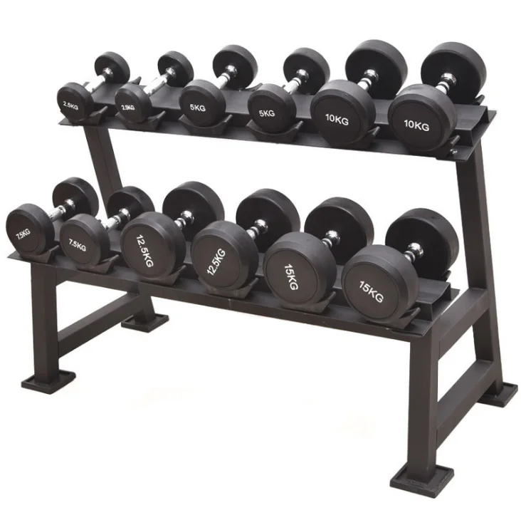 

Hot sale gym fitness equipment round head two-layer dumbbell rack, Black