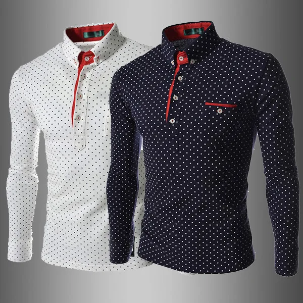 

2021 New Men's Polo Shirt Fashion Polka Dot Print Long Sleeve T-Shirt, Different colors and support to customized