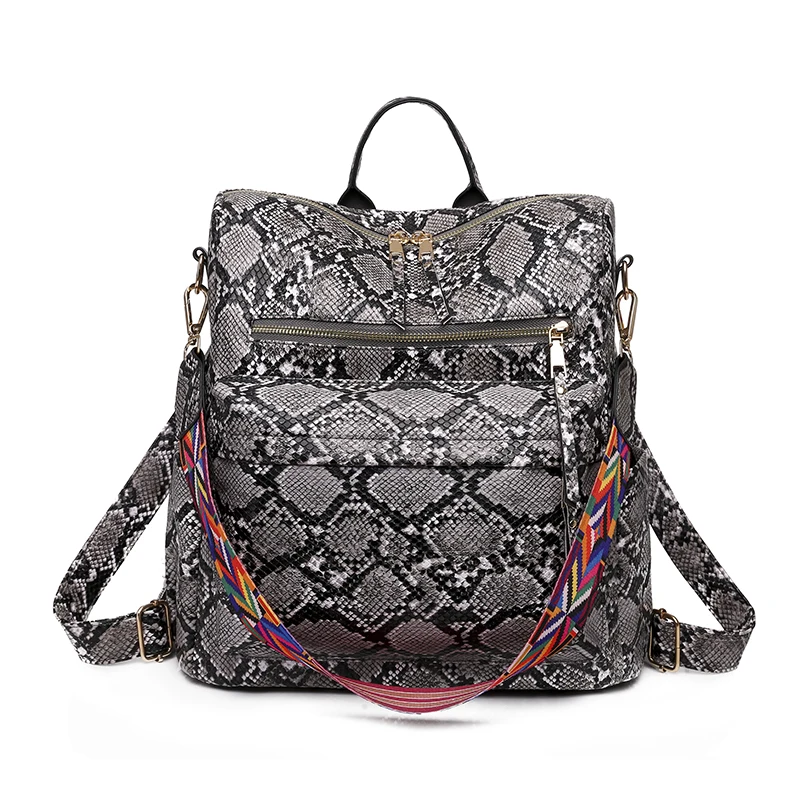 

SP476 wholesale ladies PU leather snakeskin backpacks shoulder bag, Multi color