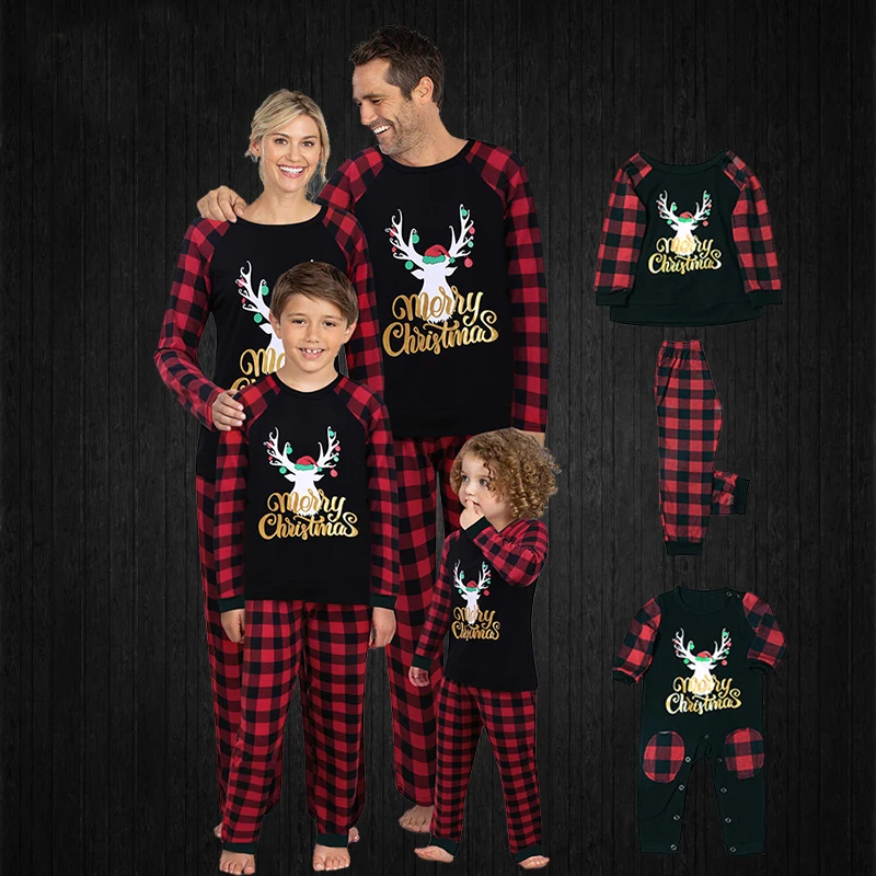 

Pajamas Christmas Print Long Sleeve T Shirt And Pants Sleepwear Family Look mother and daughter matching outfits, Picture shows