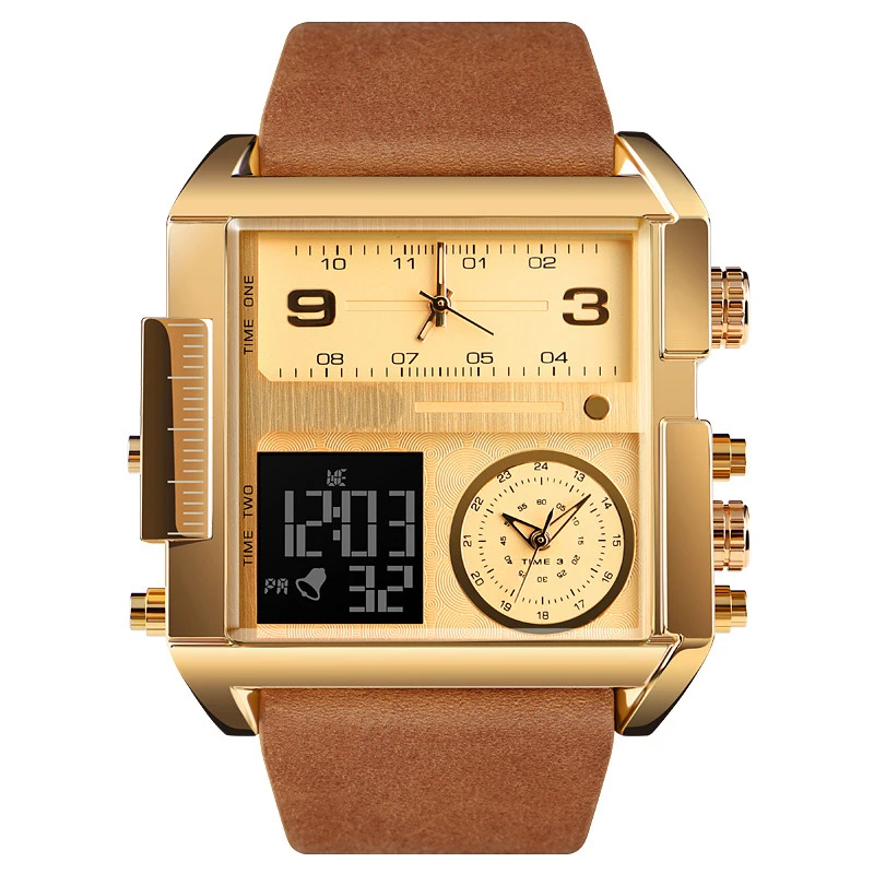 Electronics and Hands Display Square Case Men's Wrist Watch Waterproof Quartz Watch for Men