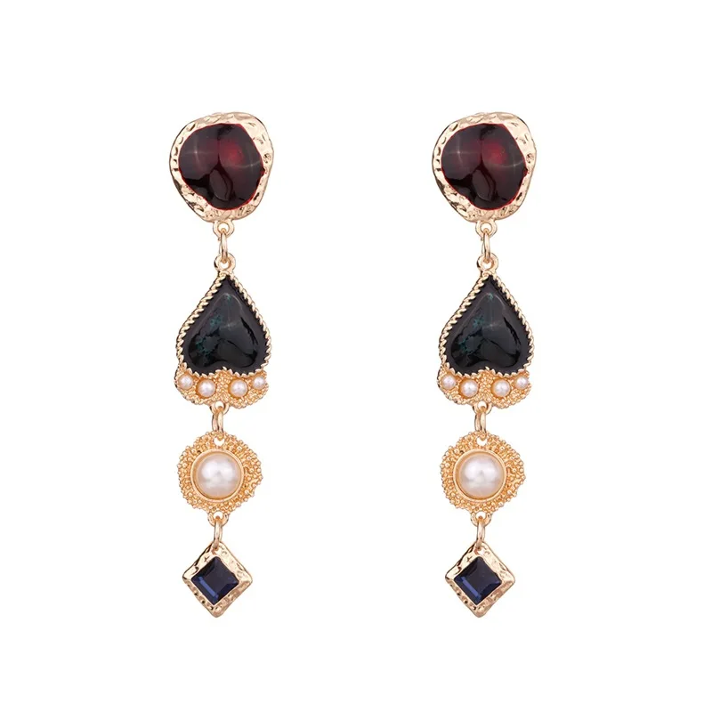 

VRIUA 2019 New Vintage Black Heart Crystal Pearl Earrings Fashion Women Statement Earring Girl Party Jewelry