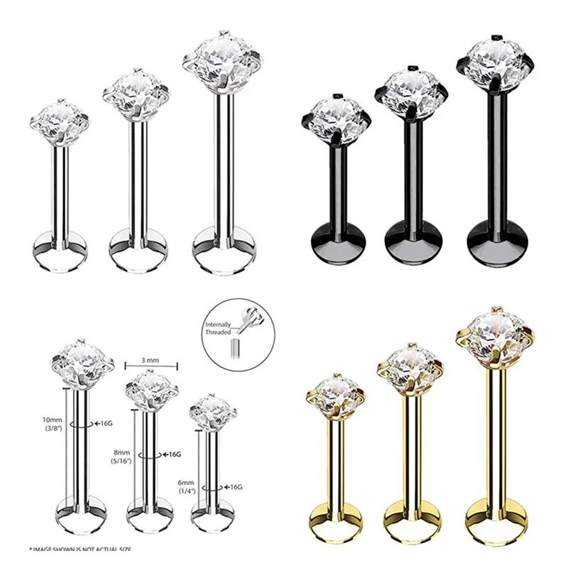 

Body Jewelry Piercing -Round CZ Shining Lip Labret Ring Ear Helix Bar Lip Piercing