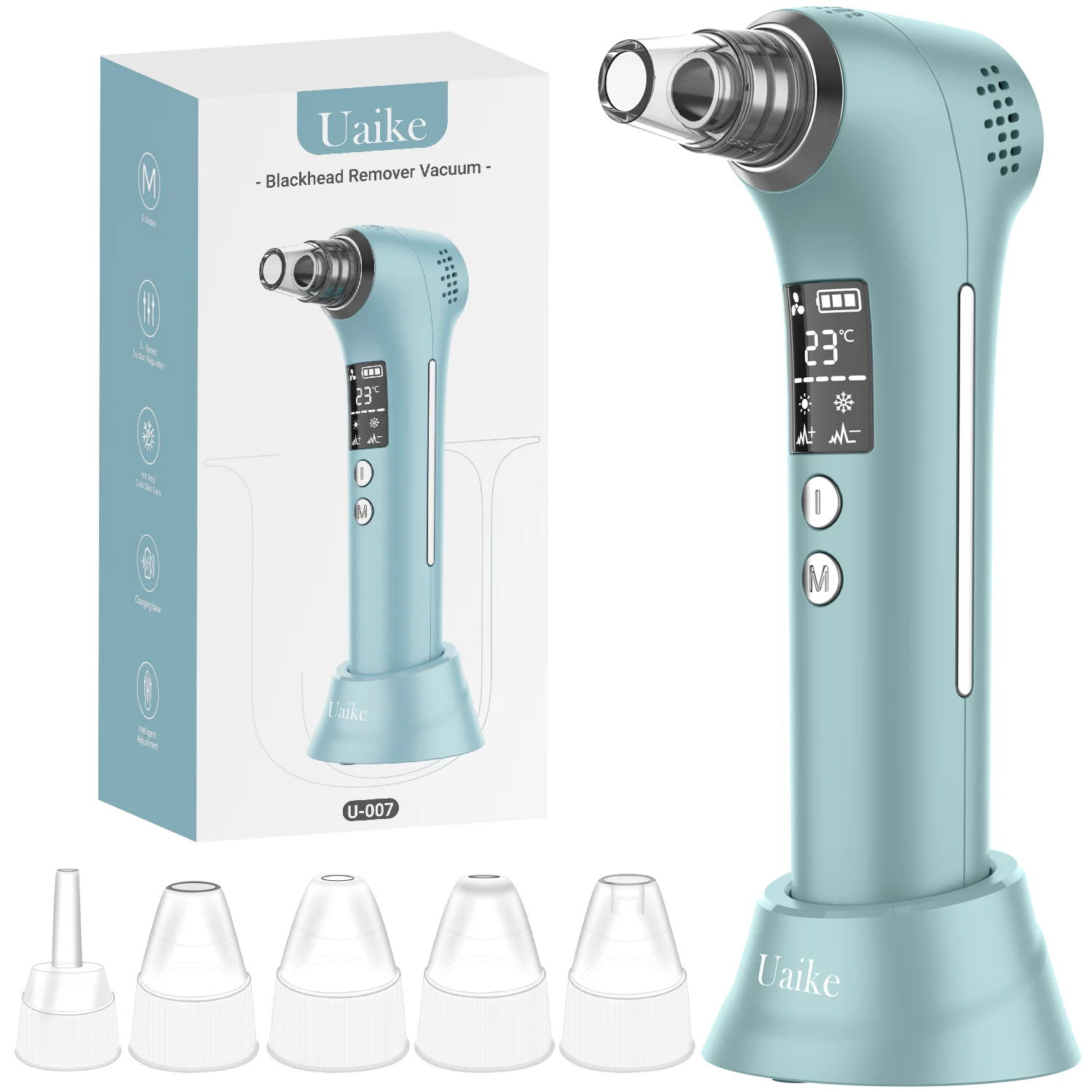 

Blackhead Remover Pore Vacuum Cleaner - Uaike Electric Facial Ion Blackhead Extractor Tool Device with 5 Suction Power