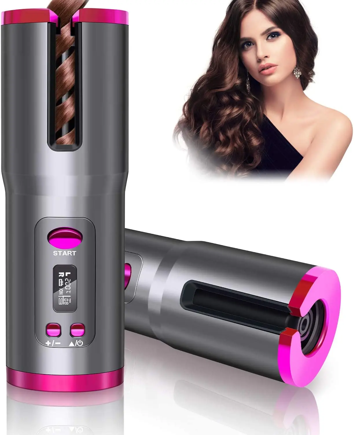 

Hair Curler Wireless Automatic Curling Iron Portable Ceramic Barrel Hair Curling Wand with LCD Display