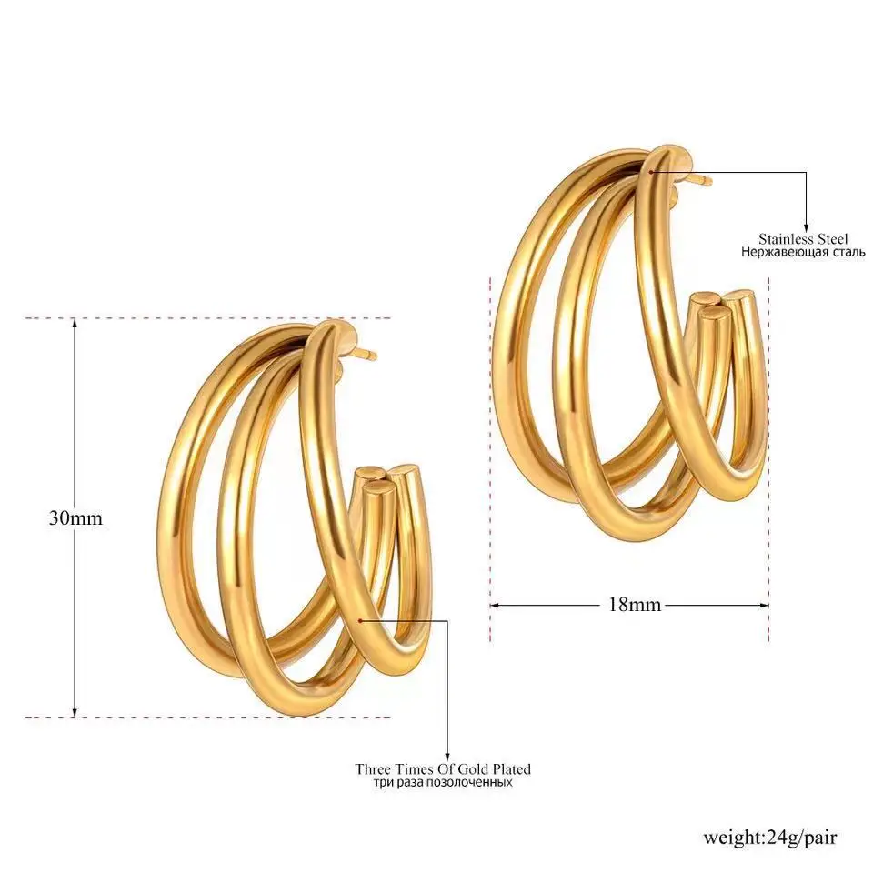 

Wholesale New Fashion Jewelry stainless steel earrings Multi-Layer Circular gold plated earrings C Shaped Earrings for women