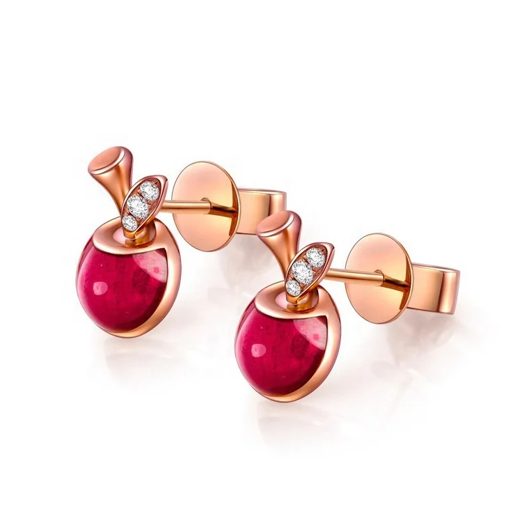 

Fashion cute ear studs 925 Sterling Silver enamel cherry Earrings for girl, Rose gold plating;platinum plating