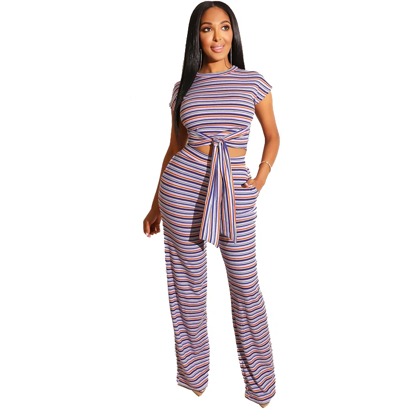 

Europe and America 2022 newest women sets crop tops and long pant pinstripe print sets casual female 2 piece suits sets, Stripe