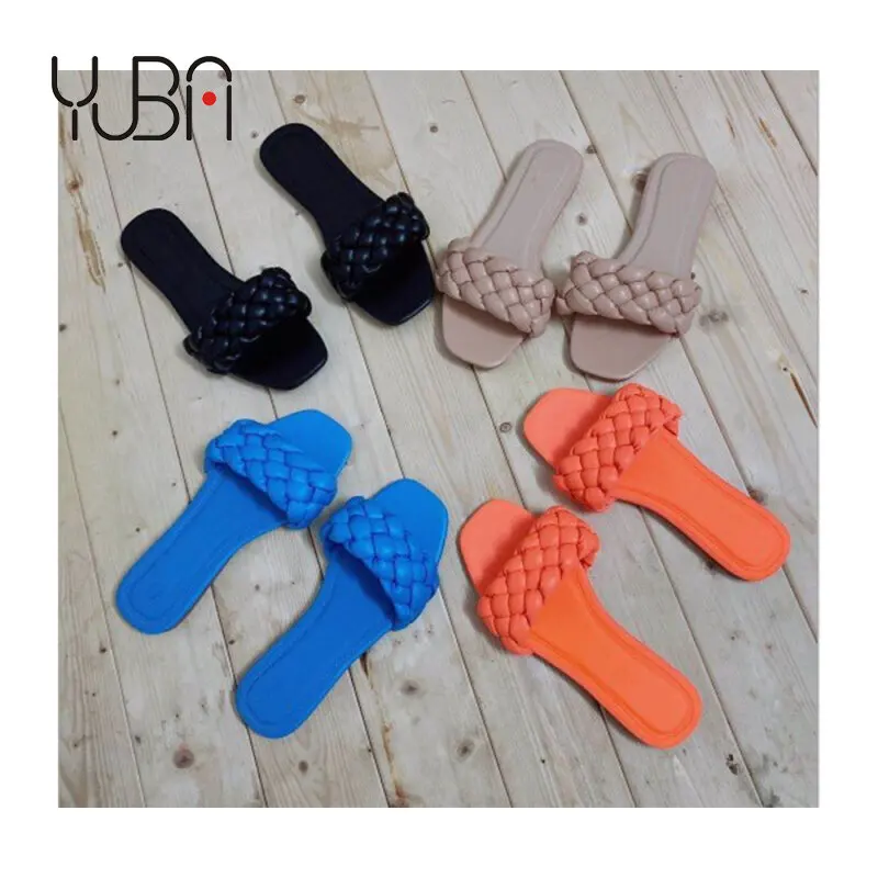 

2021 hot sale new sponge-knit Summer sandals high quality Flat Slippers Shoes for women foam slippers with large size, Customizable