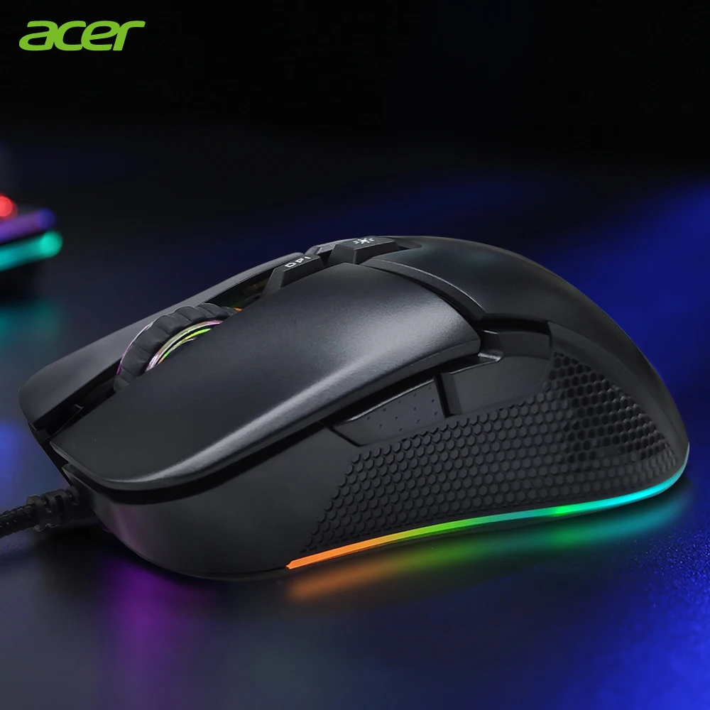 

OMW130 USB Wired Gaming Mouse 6400DPI Optical Sensor Mouse 7 Independently Buttons Ergonomic Mice RGB light For Acer Laptop PC