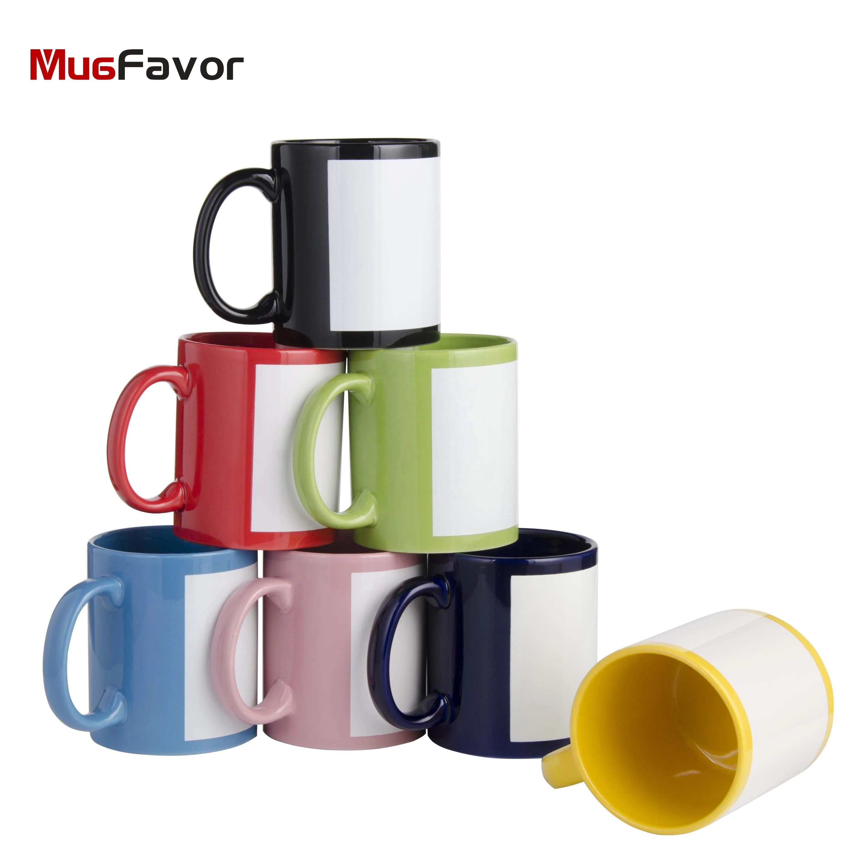 

Mugfavor Ceramic Full Color Coffee Mugs Colour Mug Personalized Sublimation 11 Oz Black with White Patch MGB11 Classic C Handle