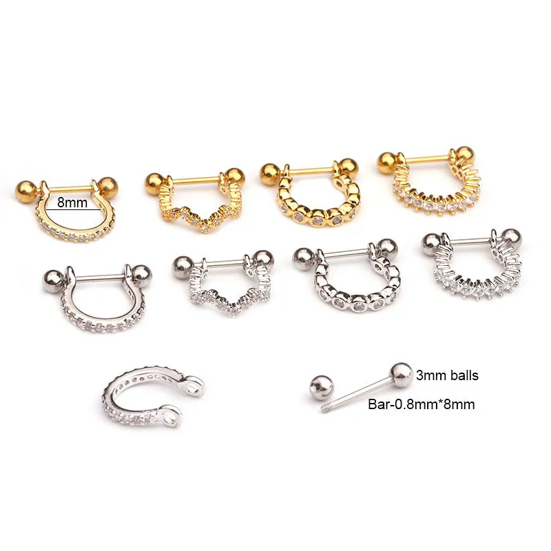 

Zircon soft ear nail bone piercing jewelry with stainless steel stud earrings