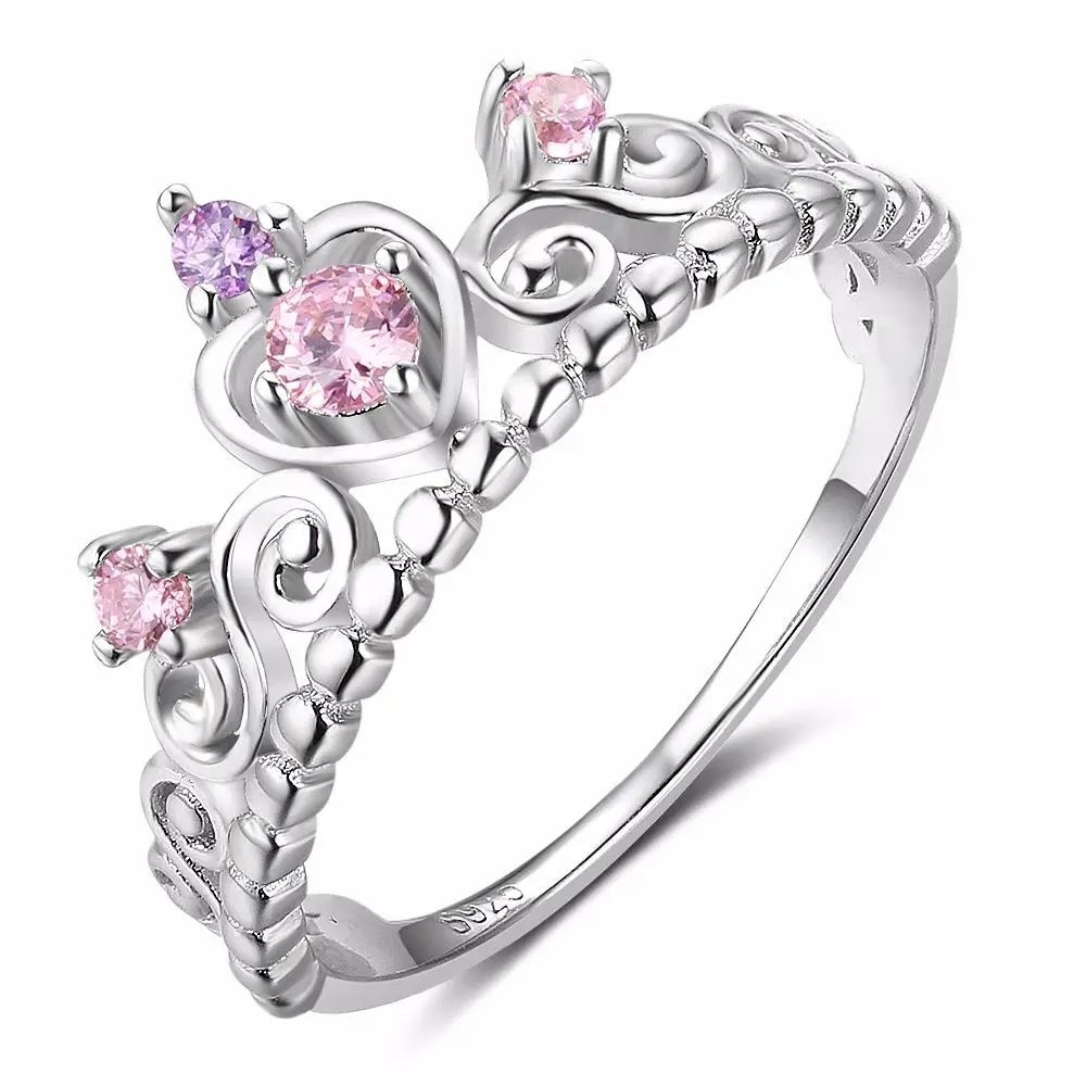 

Ready to Ship Hot Sale Pink Jewelry Crown Rings 925 Sterling Silver Rings for Women