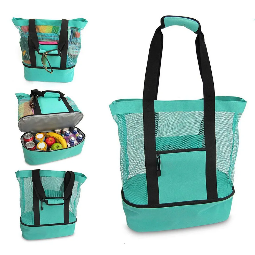 

Handbag shoulder grid double-layer insulation picnic lunch bag cooler bag for travel beach use, 4colors
