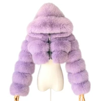 

2019 New Design Fox Fur Bomber Jacket Women Winter Short Real Fur Hood Coat